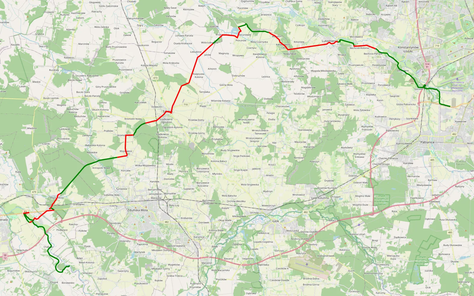 Mapa trasy Widzew - Beleń - 63.1 km trasy offroad, Powiat Sieradzki