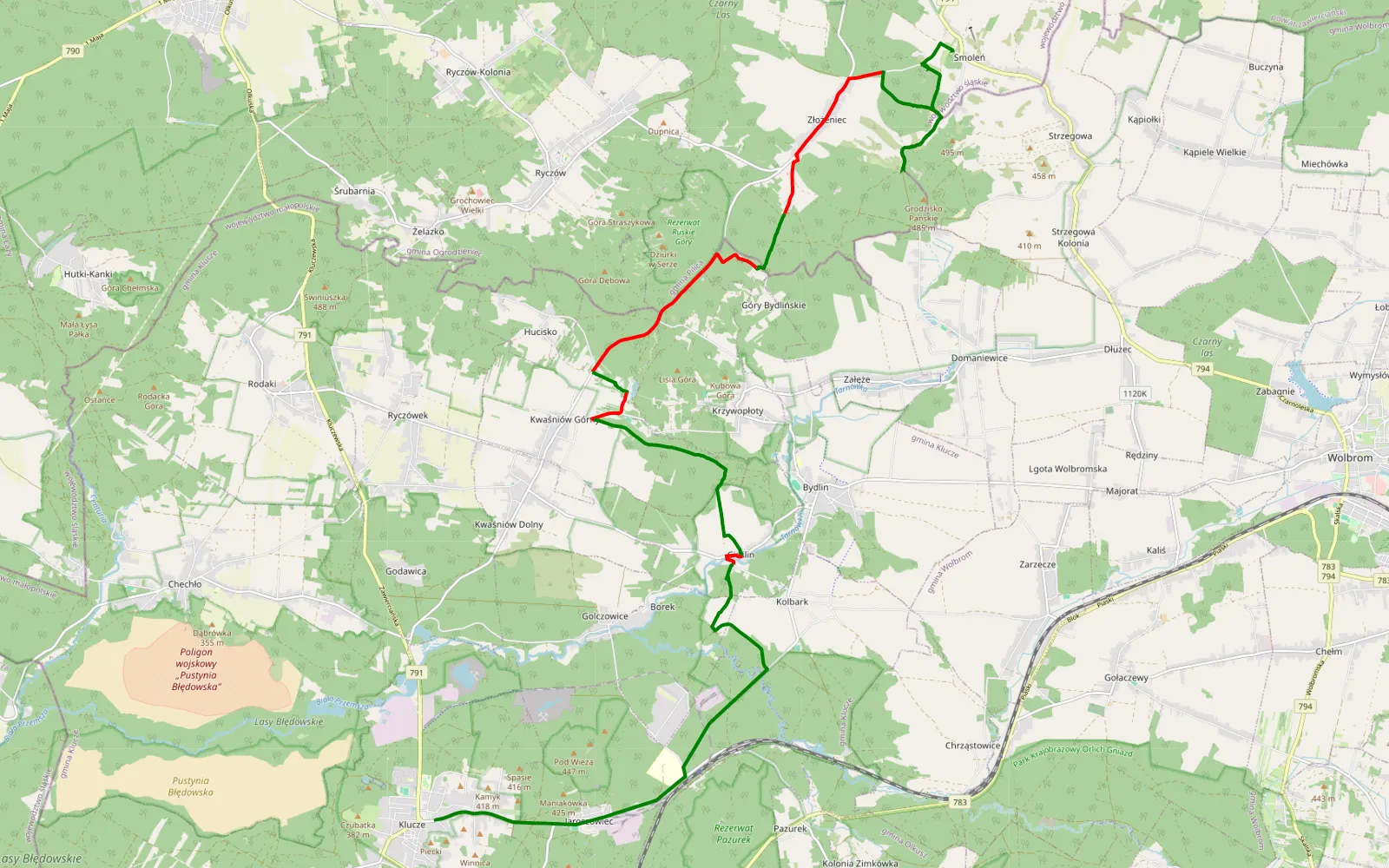 Mapa trasy Smoleń - Klucze - 20.1 km trasy offroad, Powiat Olkuski