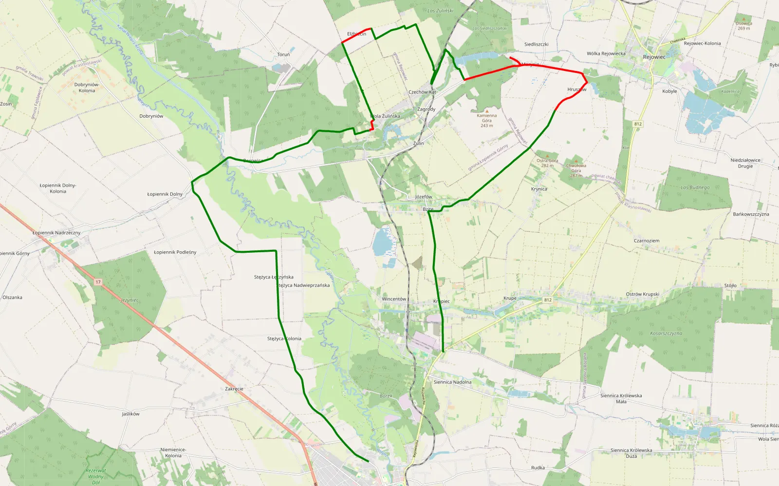 Map of Siennica Nadolna - Zadworze - 20.6 km offroad trail, Chełm County