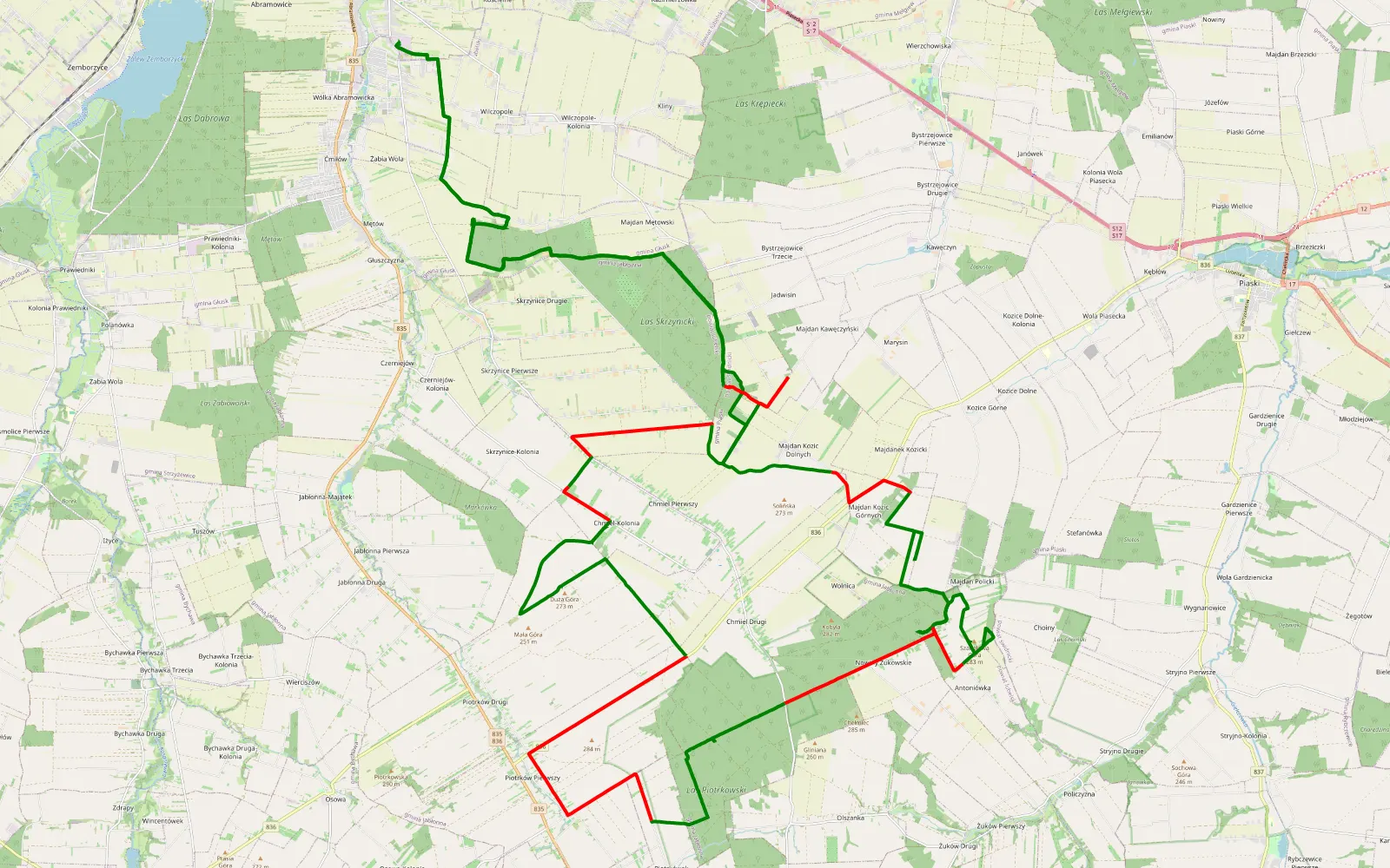 Mapa trasy Dominów - 74 km trasy offroad, Powiat Lubelski