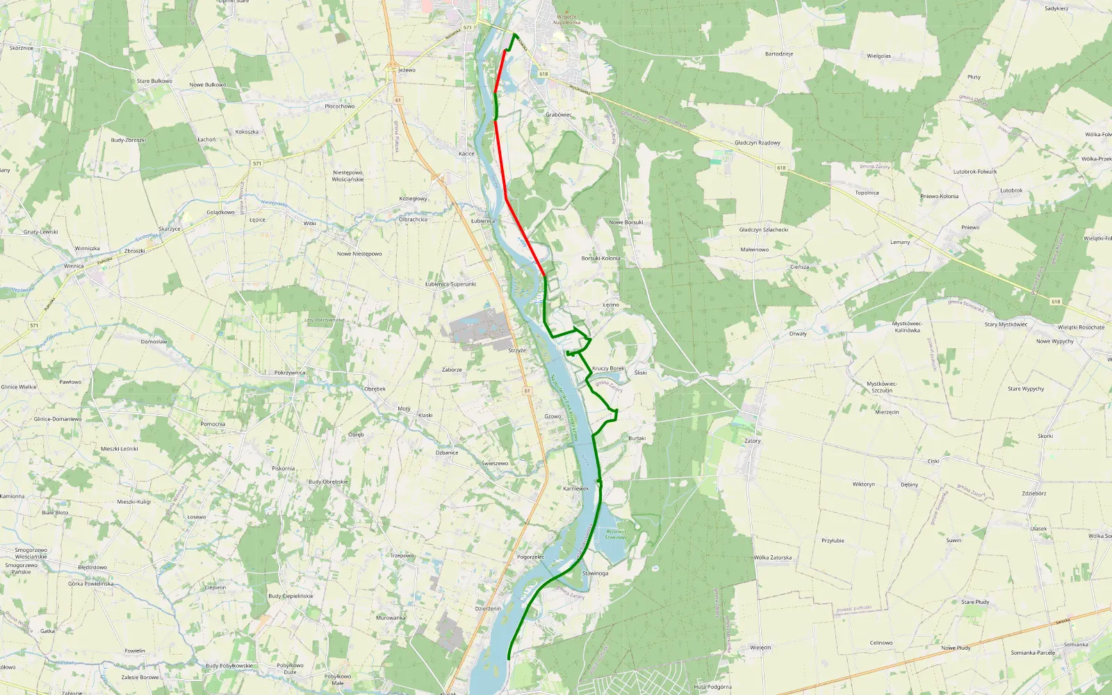 Mapa trasy Gąsiorowo Duże - Popławy - 19.8 km trasy offroad, Powiat Pułtuski