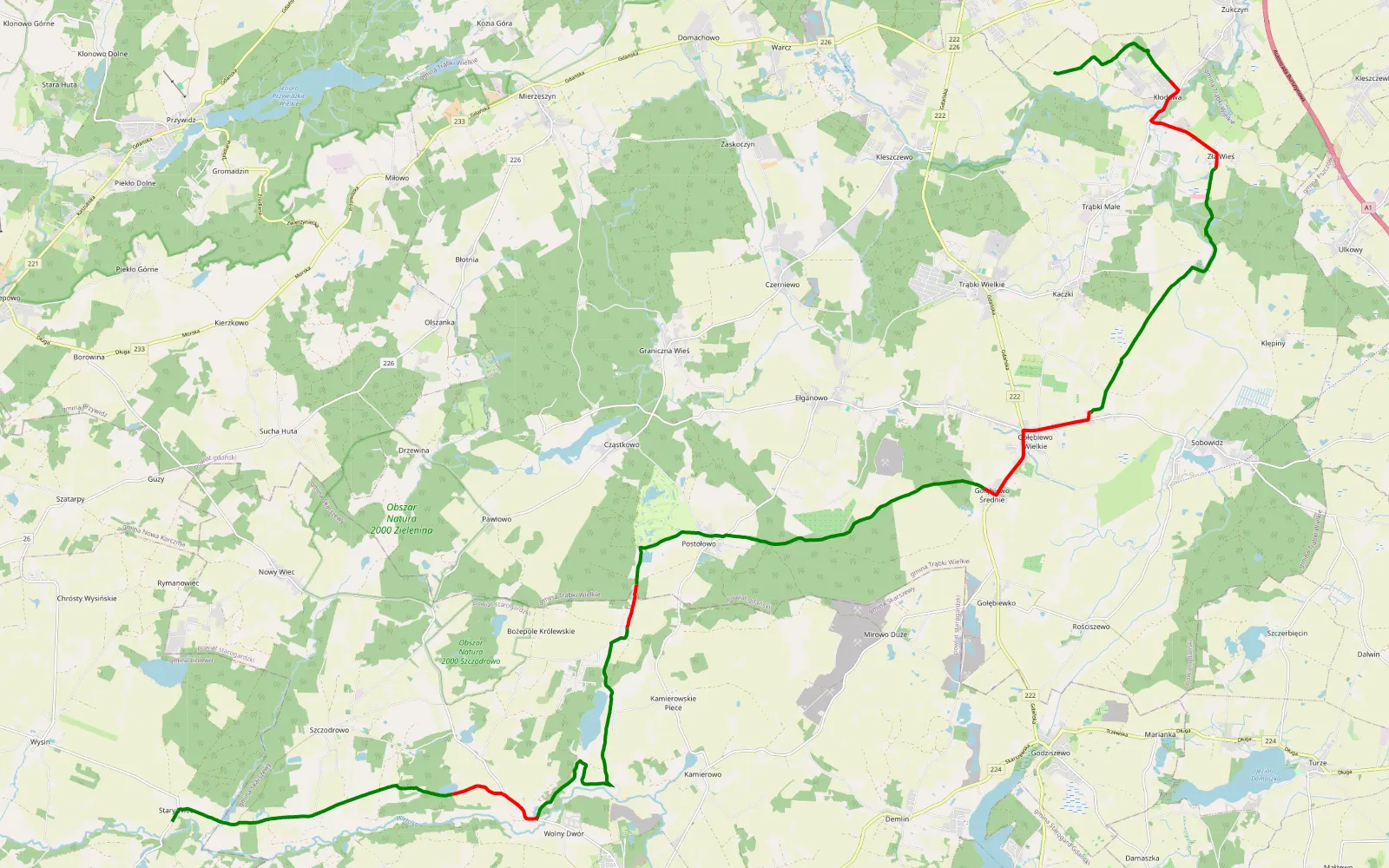 Map of Jagatowo - Stary Wiec - 33.5 km offroad trail, Gdańsk County