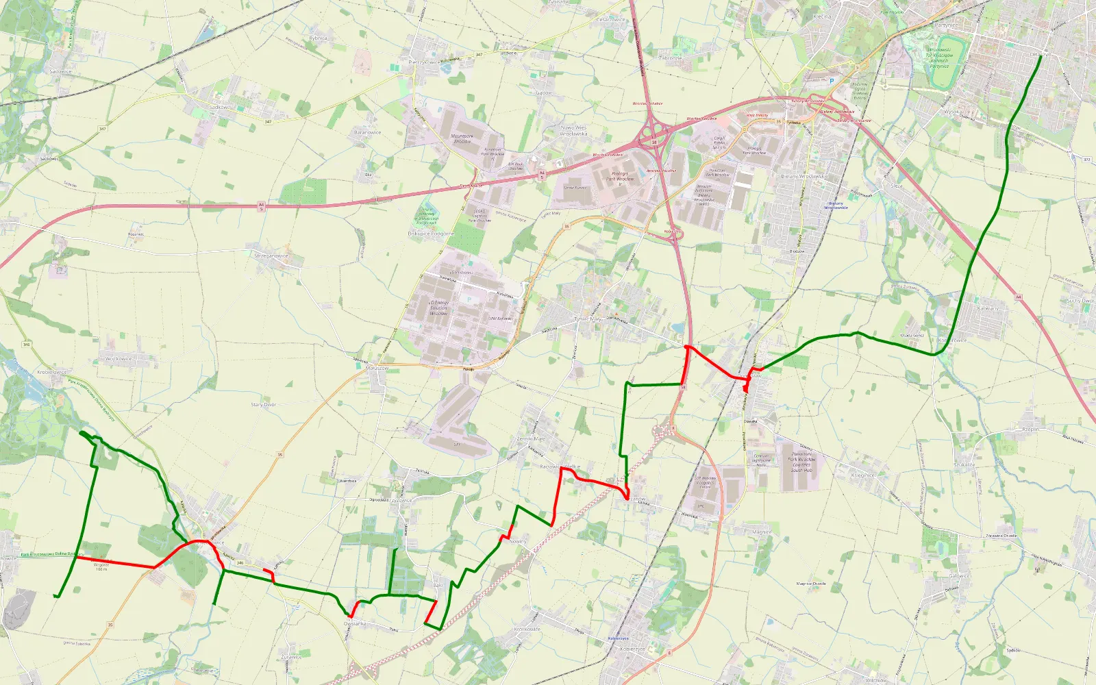 Map of Ołtaszyn - Gniechowice - 29.8 km offroad trail, Wrocław County