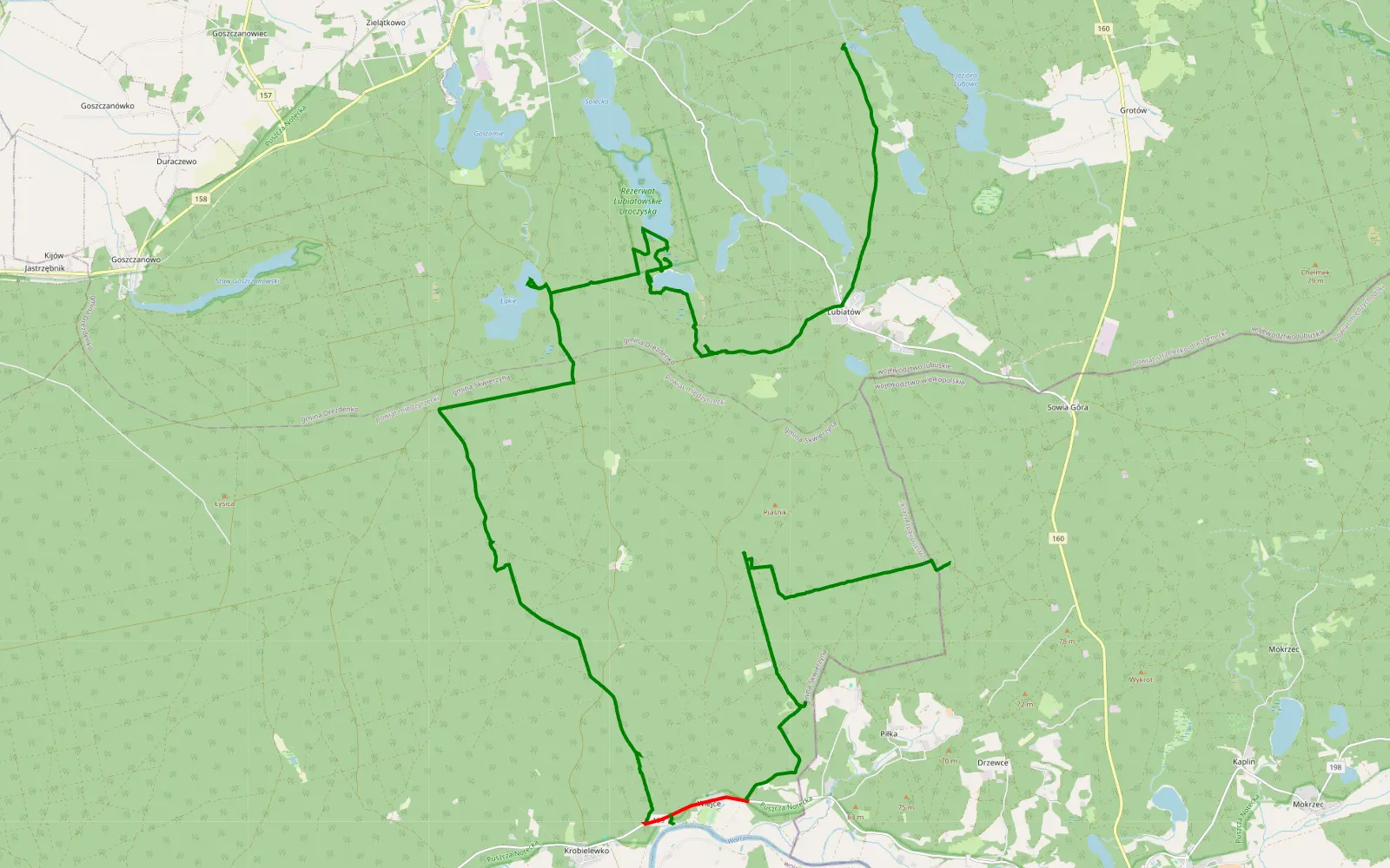 Map of Lubiatów - Sowiagóra - 35.8 km offroad trail, Międzyrzecz County