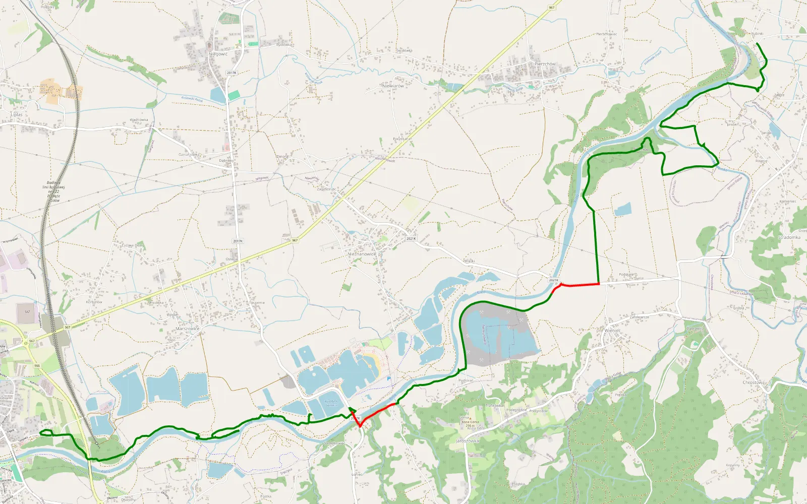 Map of Gdów - Nieszkowice Małe - 13.3 km offroad trail, Wieliczka County