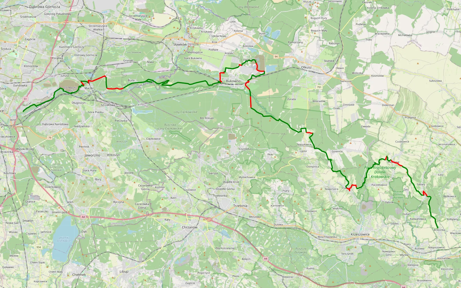 Mapa trasy Weekend plan-b - 73 km trasy offroad, Powiat Olkuski