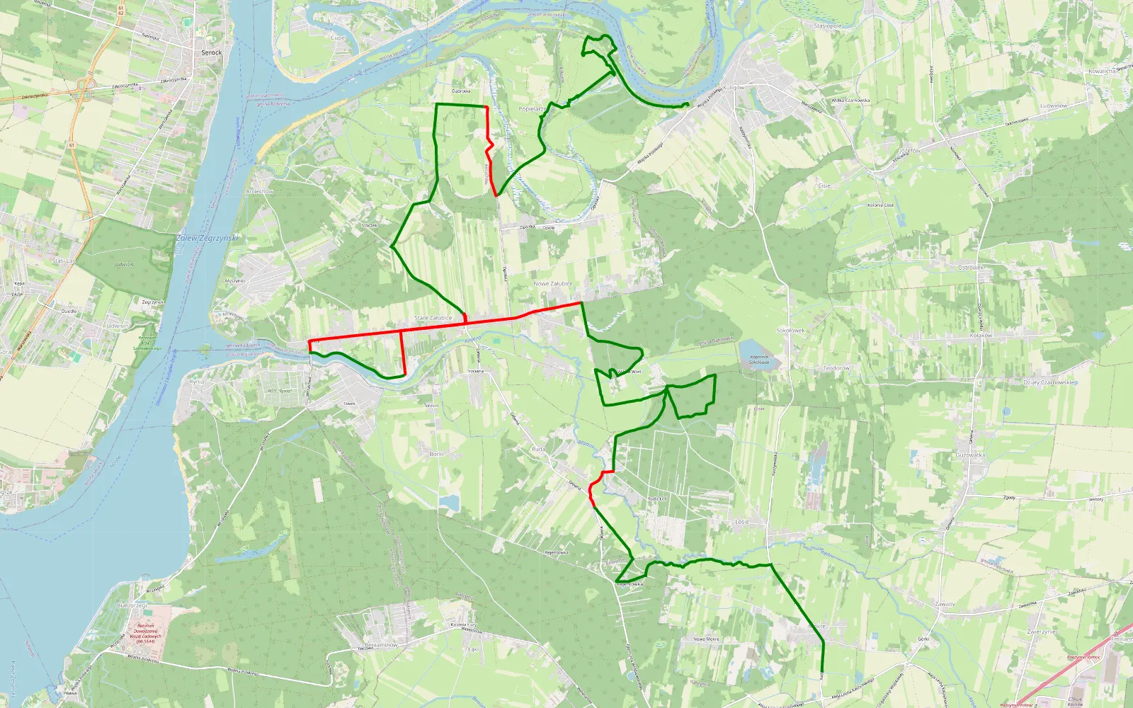 Mapa trasy Mokre - Kuligów - 30.1 km trasy offroad, Powiat Wołomiński