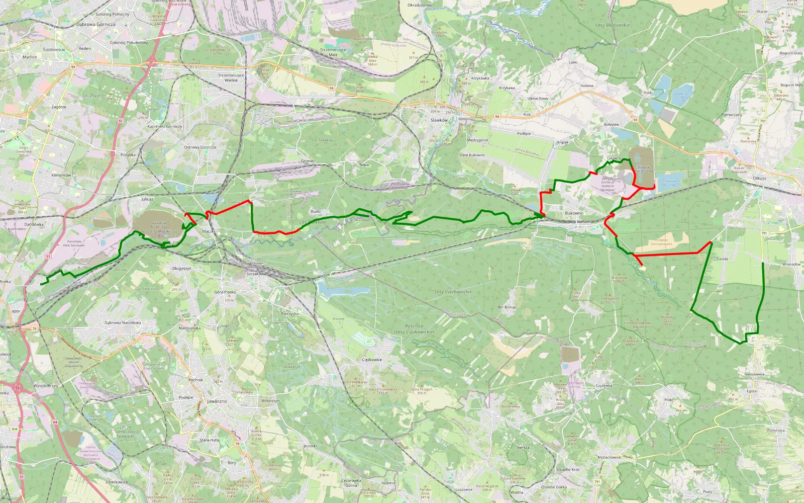 Map of Niwka - Żurada - 52 km offroad trail, Olkusz County