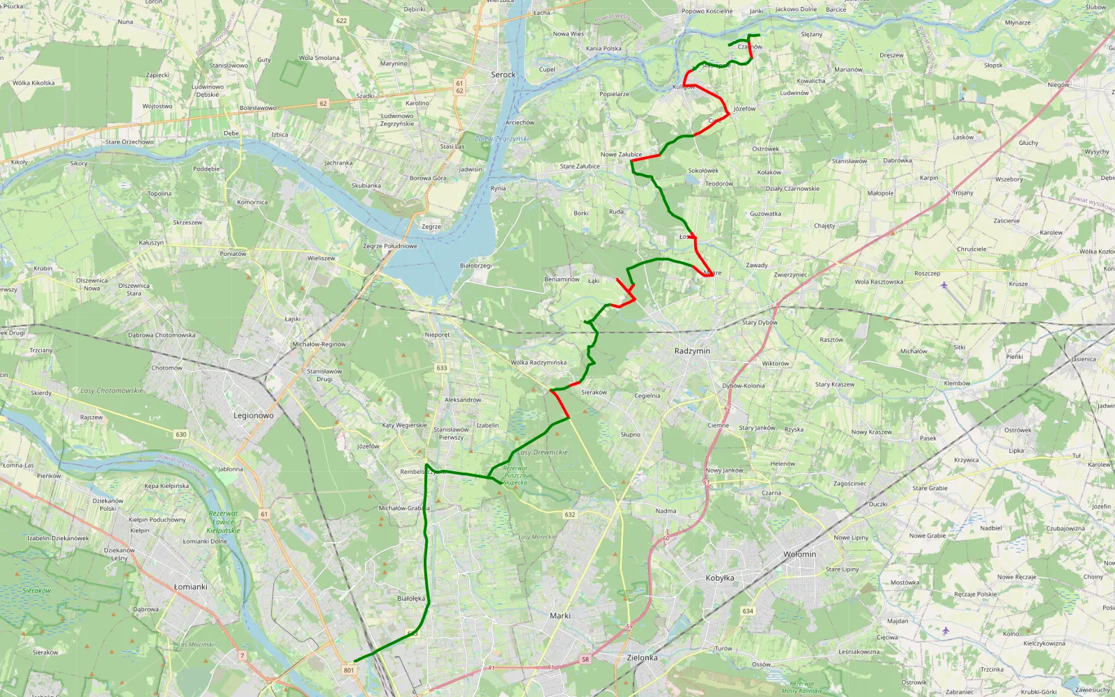 Map of Żerań - Czarnów - 38.3 km offroad trail, Wołomin County