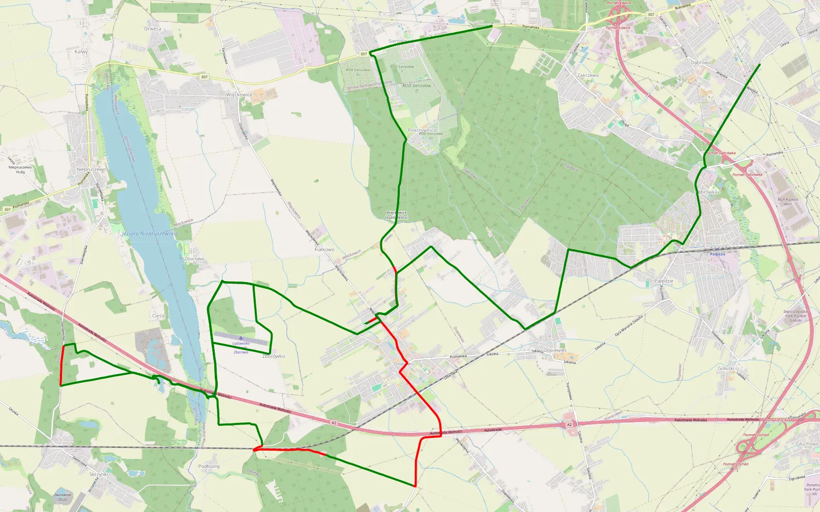 Map of Sierosław - Dąbrowa - 28 km offroad trail, Poznań County