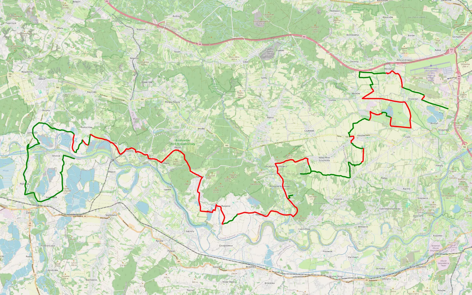 Mapa trasy Kryspinów - Miejsce - 61.7 km trasy offroad, Powiat Krakowski