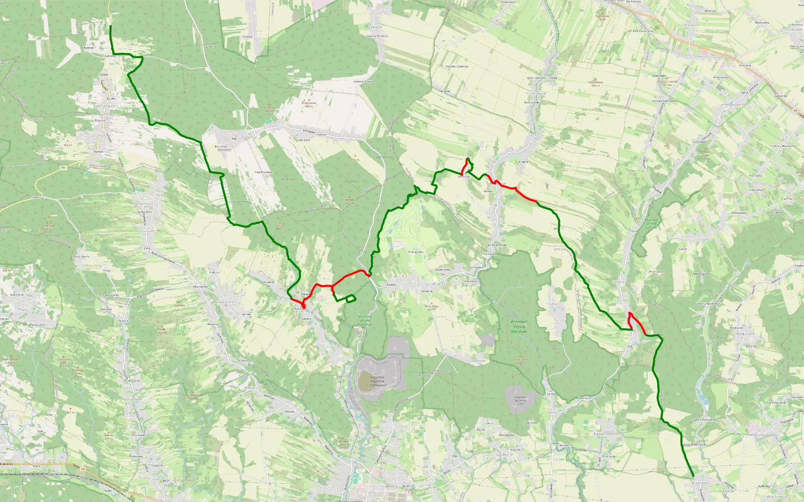 Mapa trasy Niesułowice - Brzezinka. Piekna widokowa traska - 28.1 km trasy offroad, Powiat Krakowski