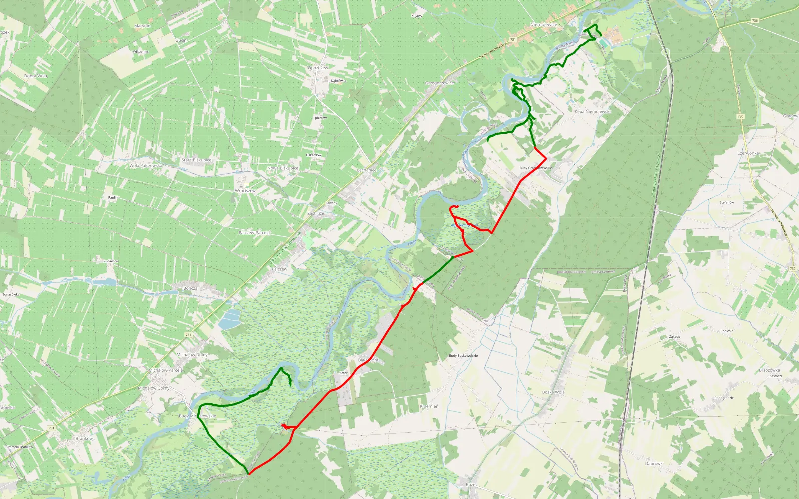 Map of Niemojewice - Budy Michałowskie Pilica vol3 - 23.5 km offroad trail, Grójec County