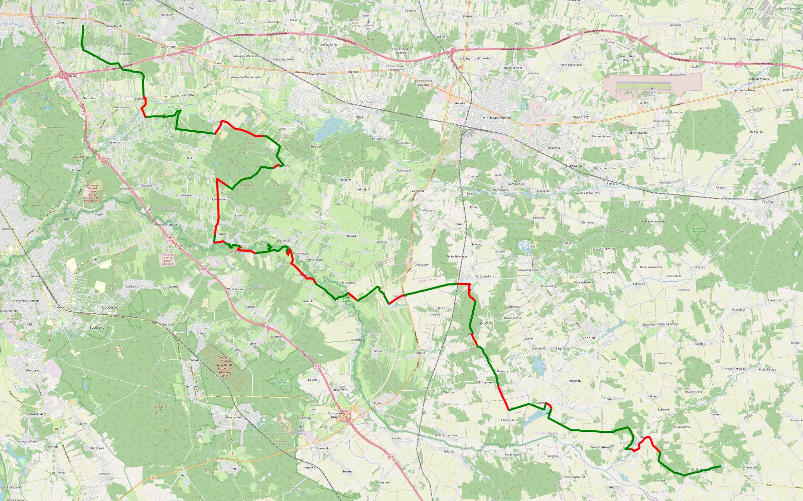 Map of Budy Wielgoleskie - Zakręt - 52.7 km offroad trail, Otwock County