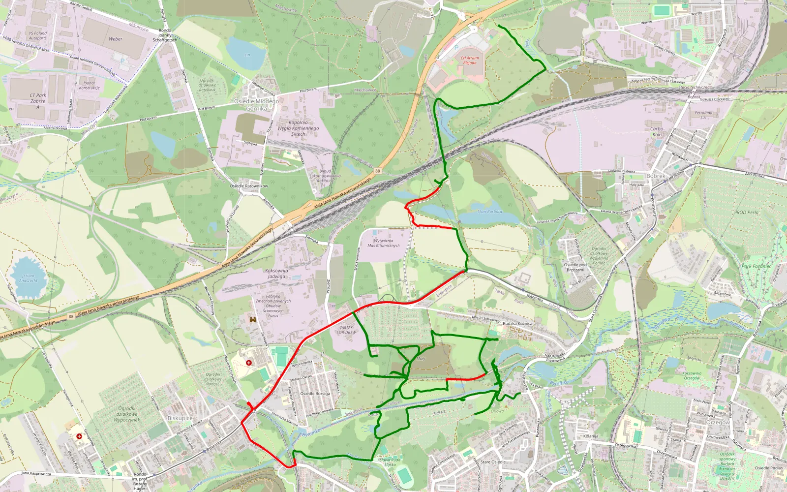 Map of Bobrek - Rudzka Kuźnica - 16.2 km offroad trail, Zabrze