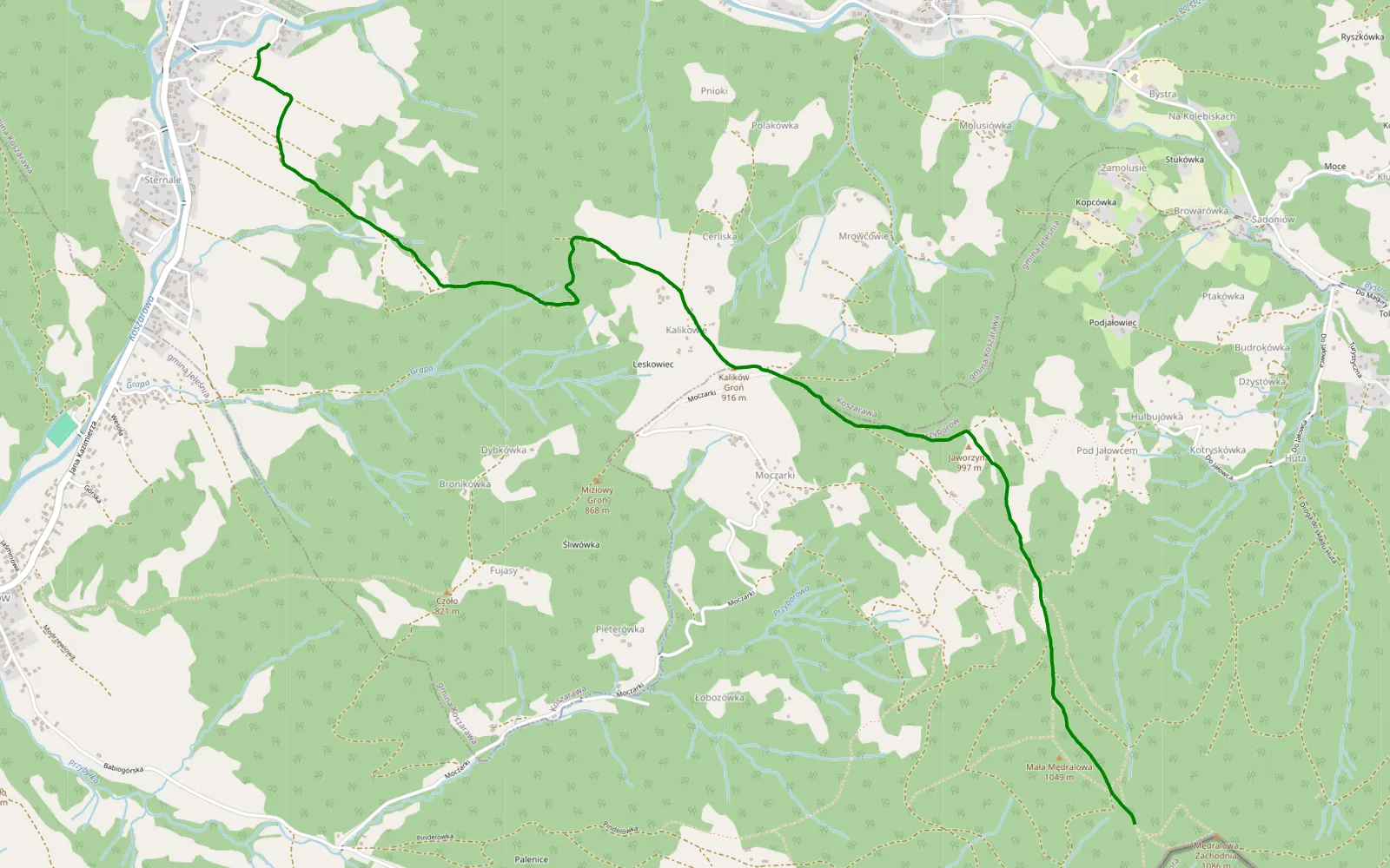 Mapa trasy Głuchaczki - Jaworzyna - Koszarawa - 5.4 km trasy offroad, Powiat Żywiecki