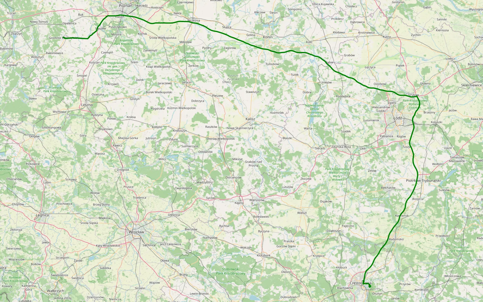 Mapa trasy Kolonia Mirów - Grodzisk Wielkopolski - 5.6 km trasy offroad, Częstochowa
