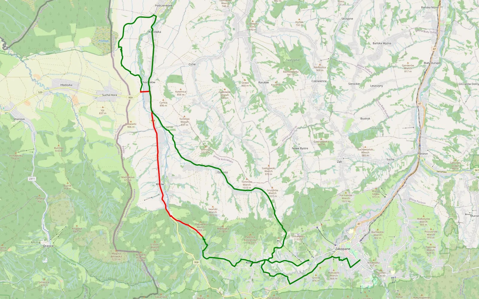 Map of Zakopane - 13.3 km offroad trail, Tatra County