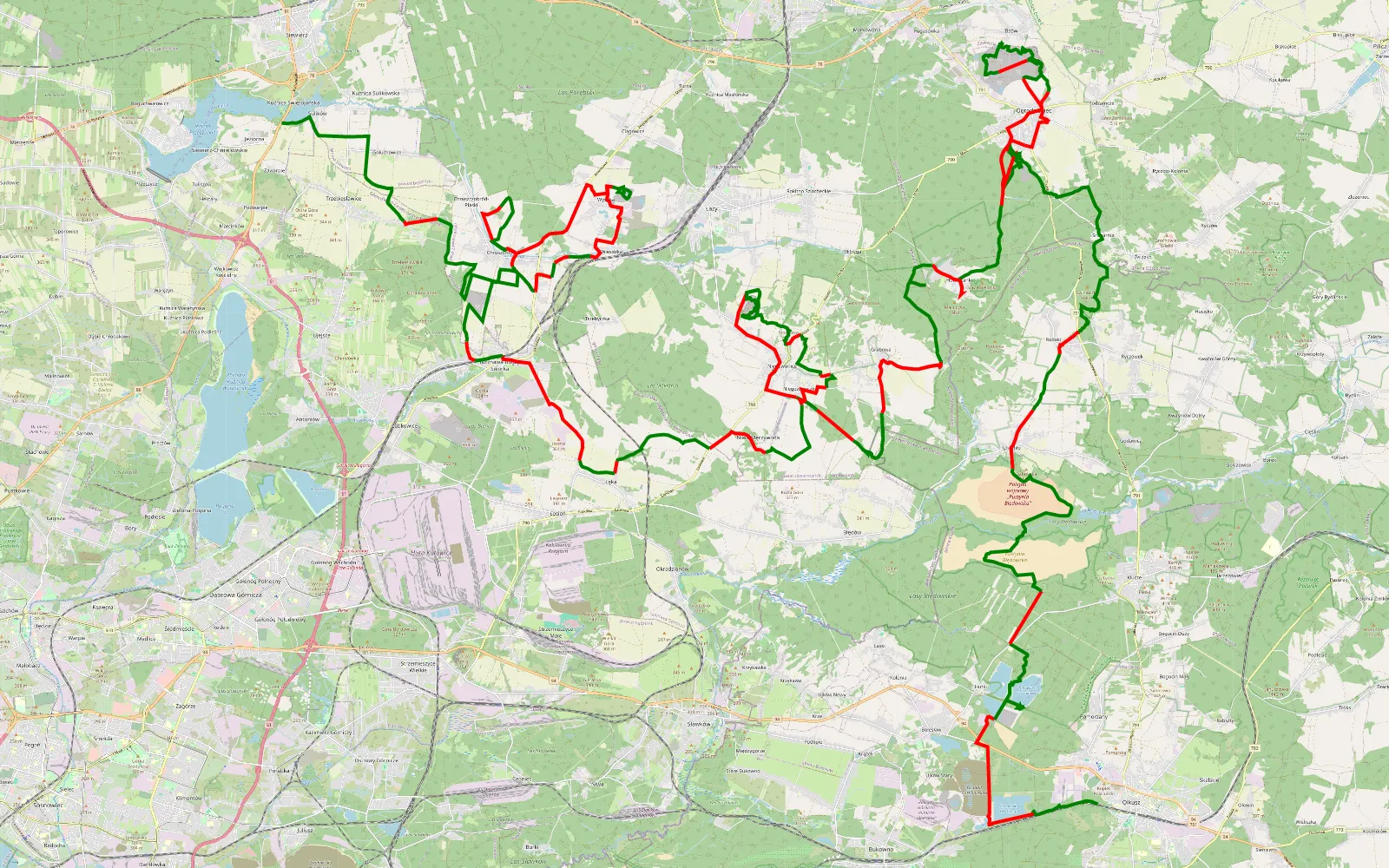 Mapa trasy Majowka 3 05 poprawioną trasa - 132.2 km trasy offroad, Powiat Zawierciański