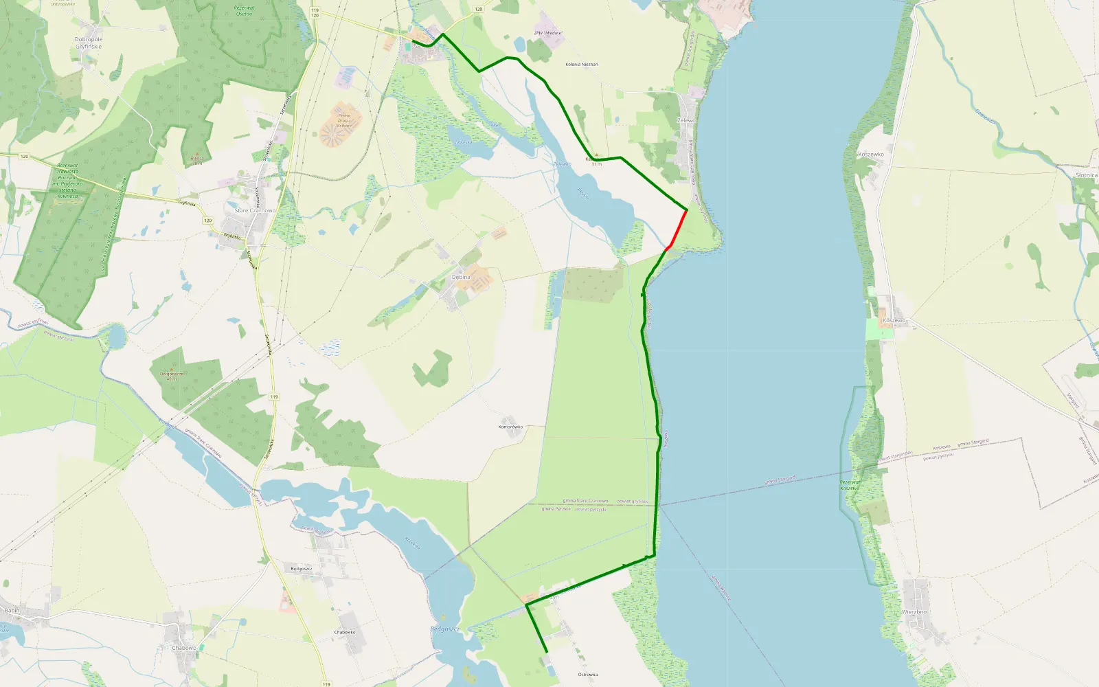 Map of Kołbacz - Komorówko - 10.6 km offroad trail, Gryfino County