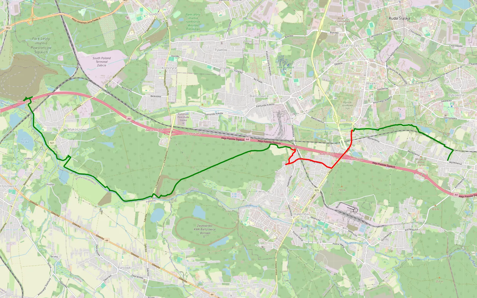 Map of Kochłowice - Makoszowy - 14.9 km offroad trail, Ruda Śląska