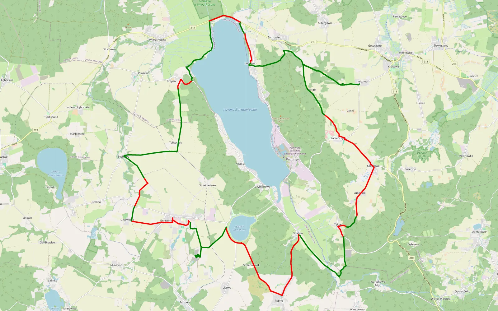 Mapa trasy Jeldzino - 52.4 km trasy offroad, Powiat Wejherowski