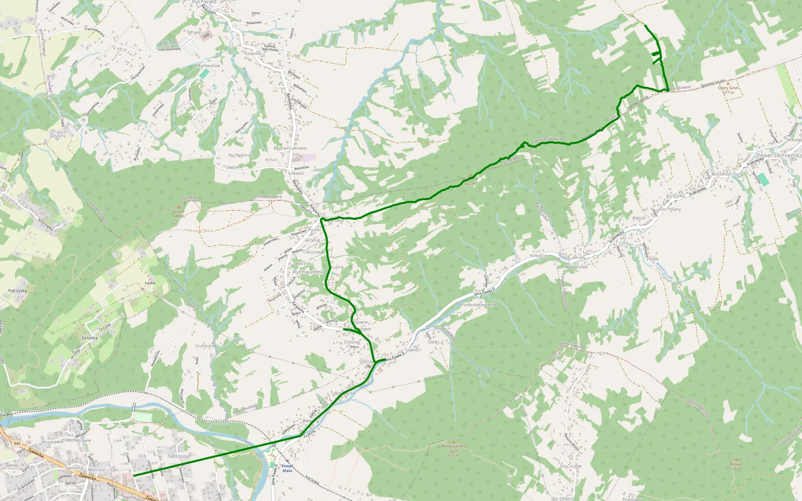 Map of Świnna - Pewel Ślemieńska - 3.9 km offroad trail, Żywiec County