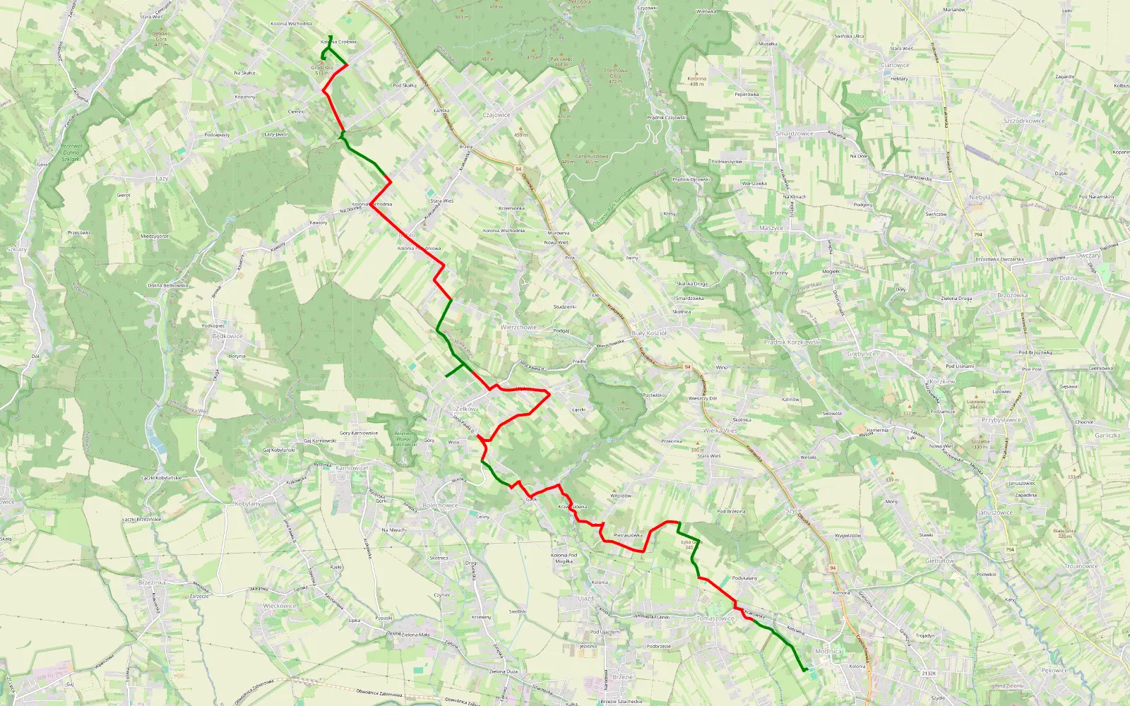 Mapa trasy Modlnica - Lepianka - 16.6 km trasy offroad, Powiat Krakowski