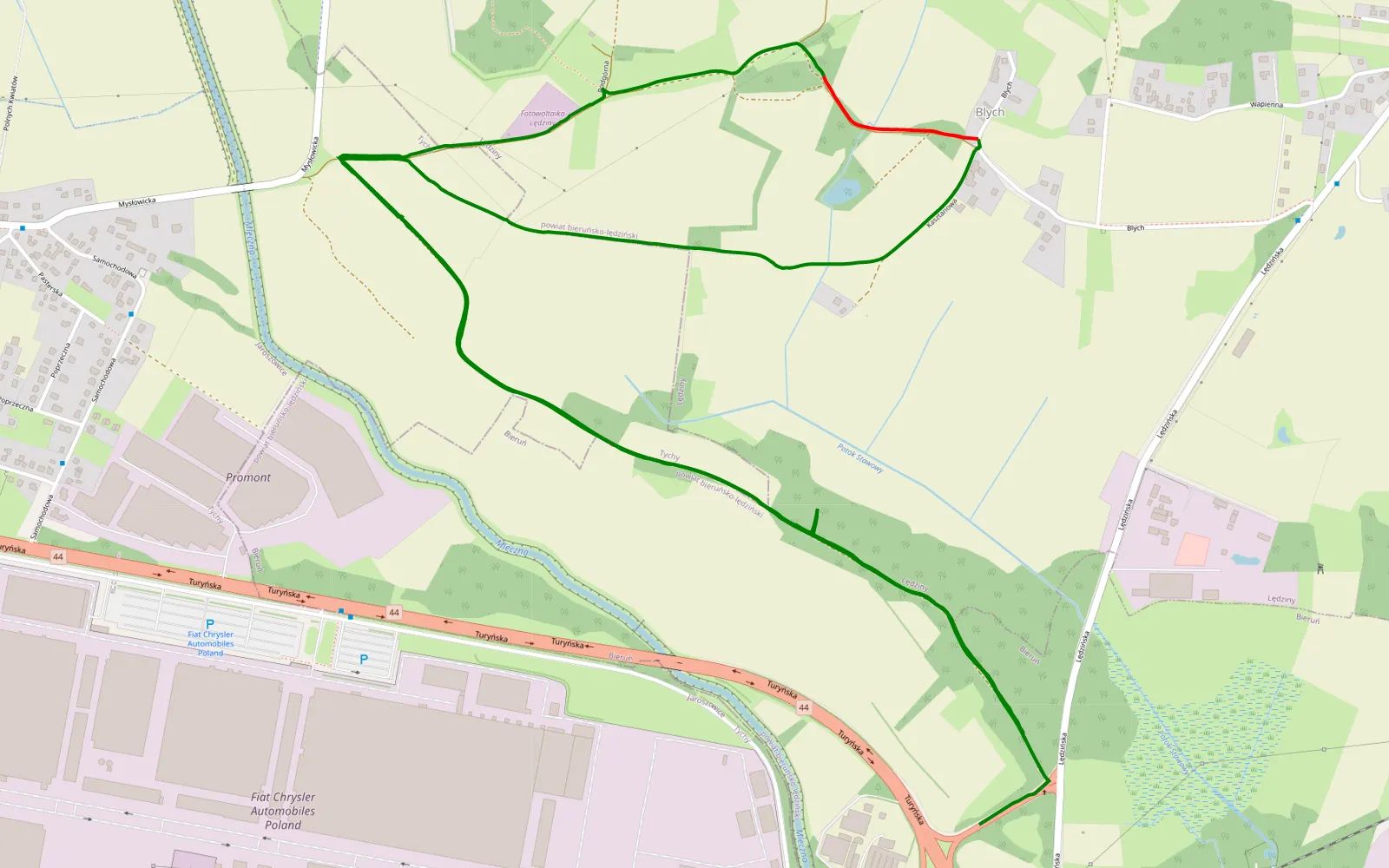 Mapa trasy Bieruń - 6.8 km trasy offroad, Powiat Bieruńsko-lędziński