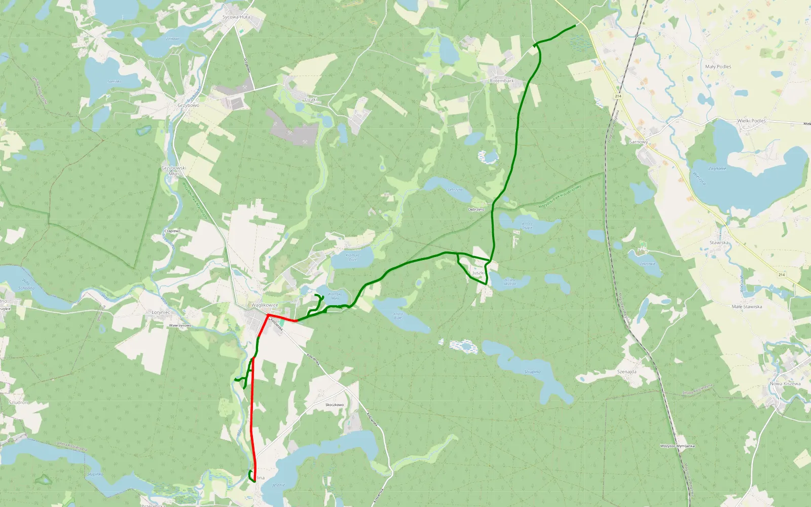 Map of Kaszuby overlanding - 16.8 km offroad trail, Kościerzyna County