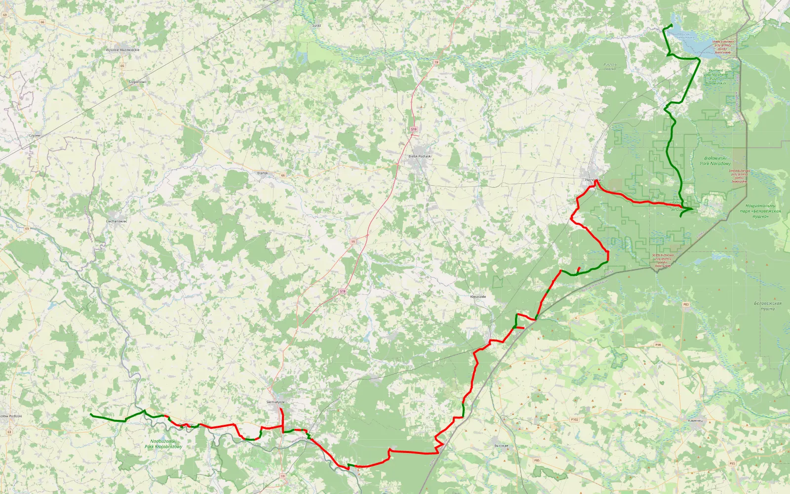 Map of Kanabród - Rudnia - 157 km offroad trail, Siemiatycze County
