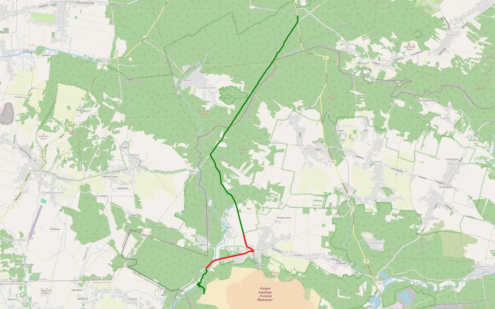 Mapa trasy Ogrodzieniec - Skałbania - 10.4 km trasy offroad, Powiat Olkuski