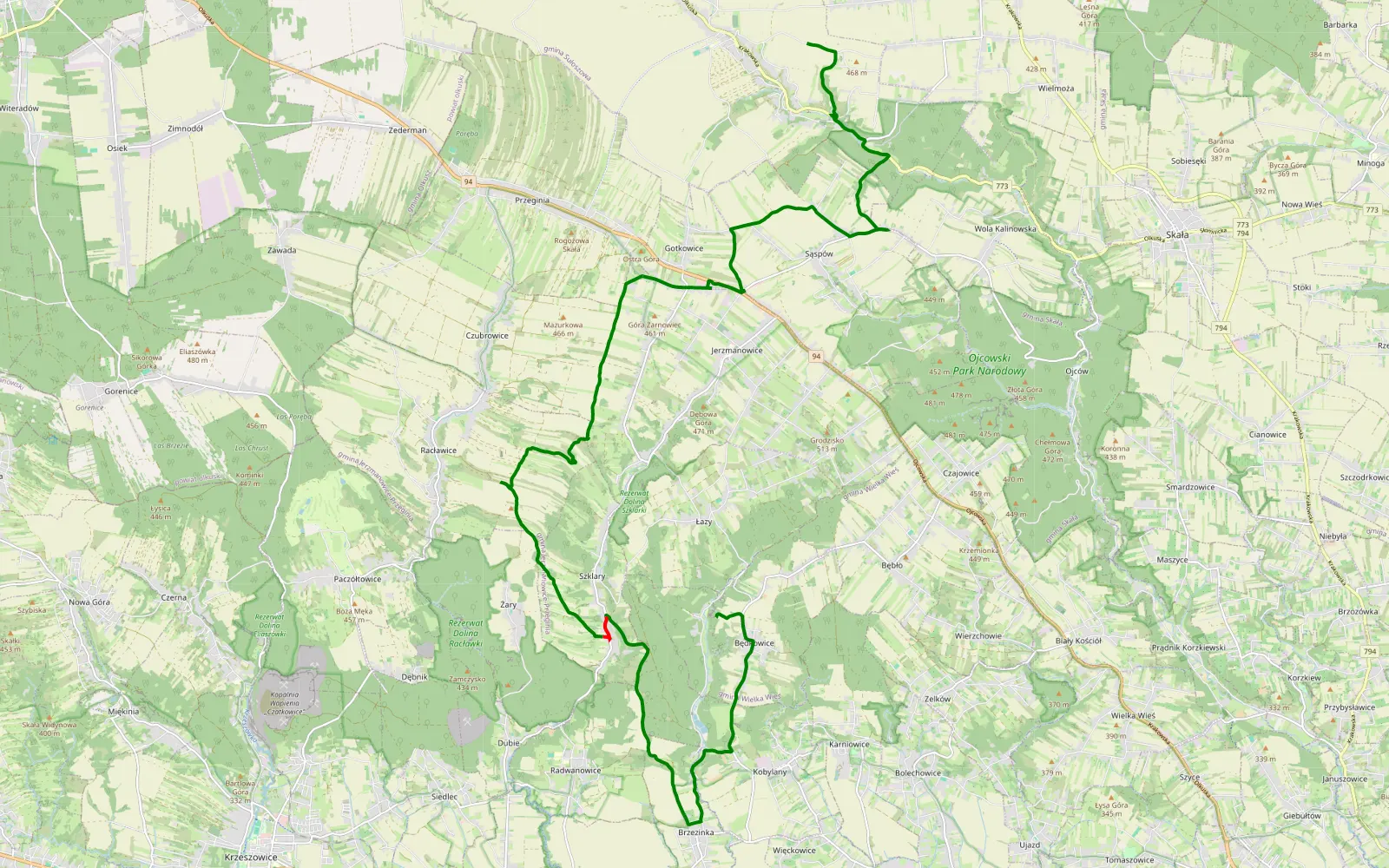 Mapa trasy Będkowice - Długa - 13.7 km trasy offroad, Powiat Krakowski