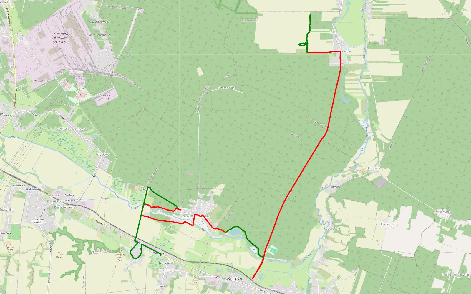 Mapa trasy Stoki Stare - Grójec - 16.8 km trasy offroad, Powiat Ostrowiecki