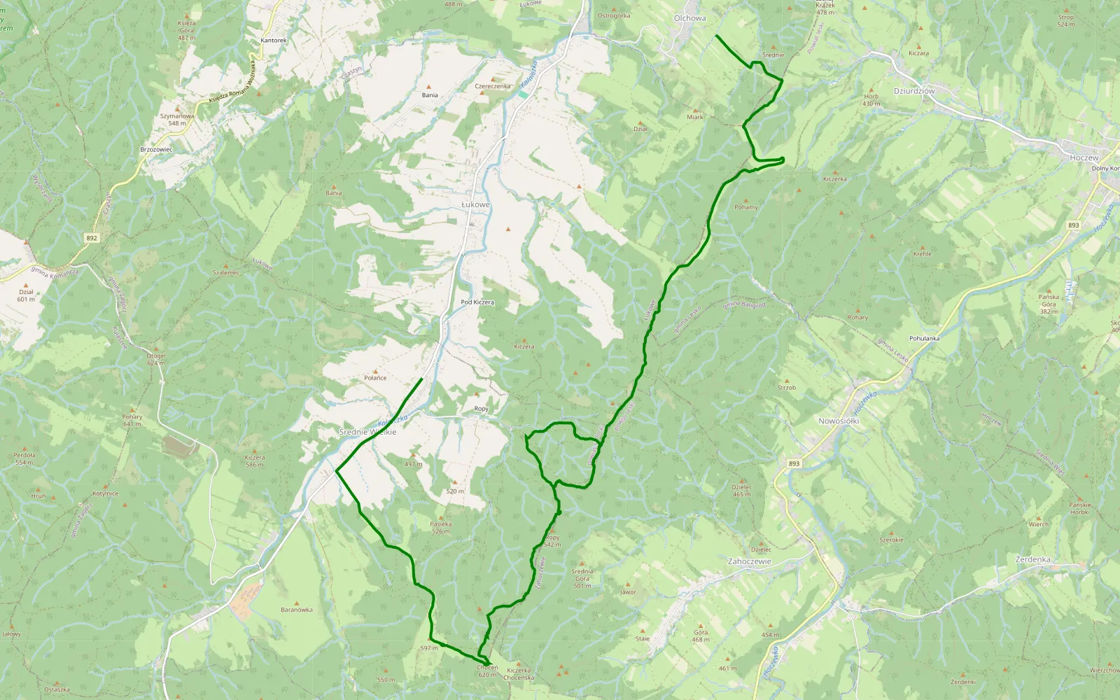 Map of Olchowa - Serednie Wielkie - 15.1 km offroad trail, Sanok County