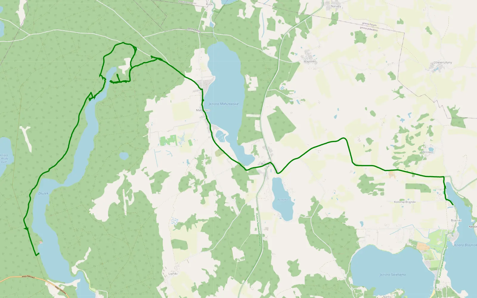 Map of Brajniki - Czarny Piec - 14.1 km offroad trail, Szczytno County