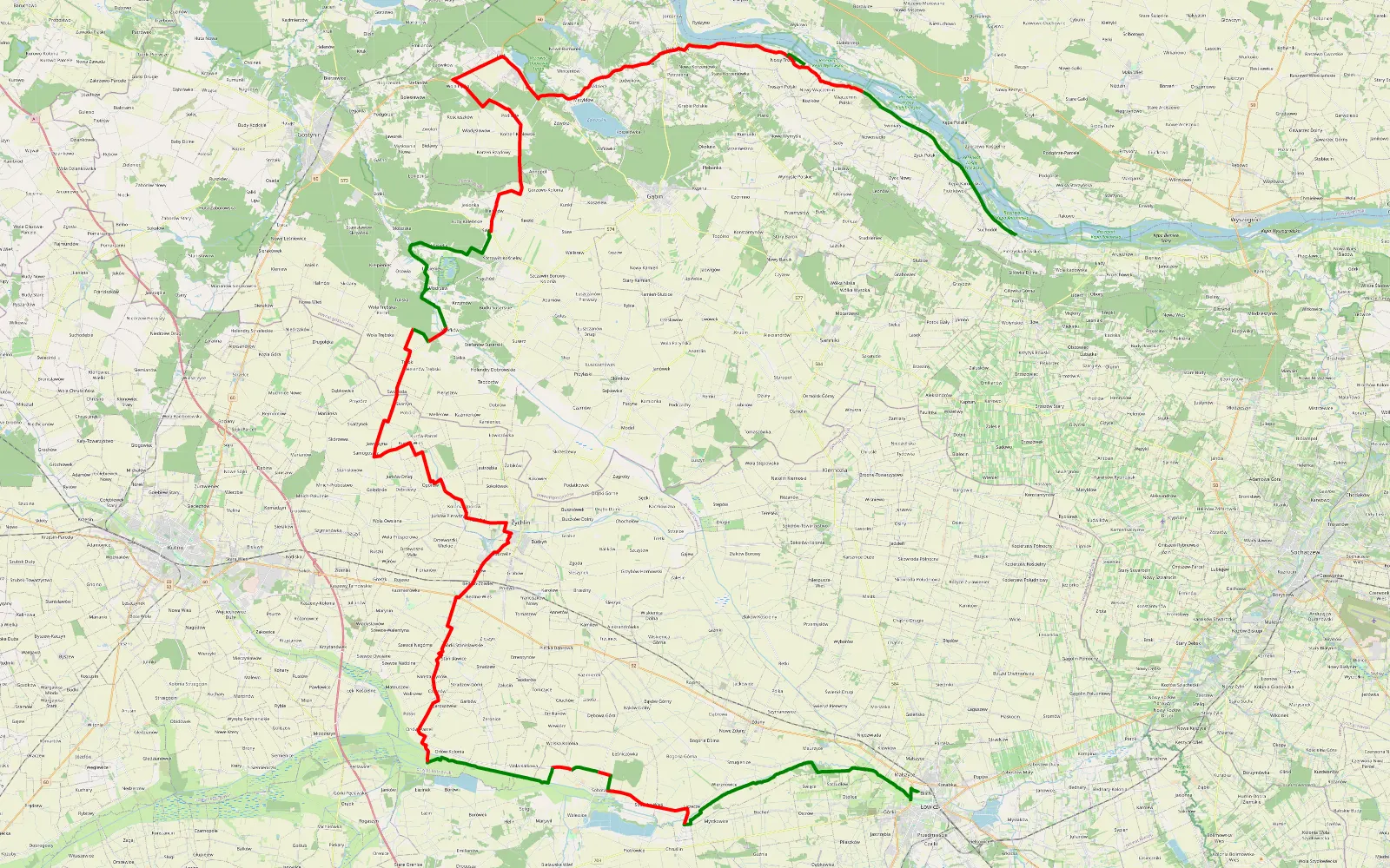 Mapa trasy Dupa333 - 129.1 km trasy offroad, Powiat Płocki