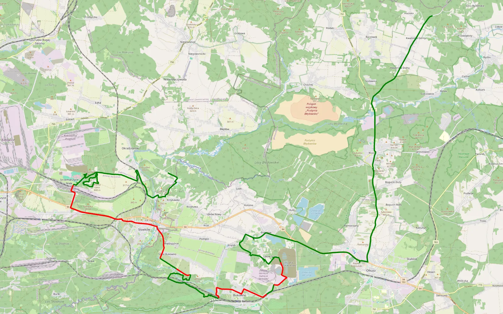 Mapa trasy Jura - 31 km trasy offroad, Powiat Olkuski