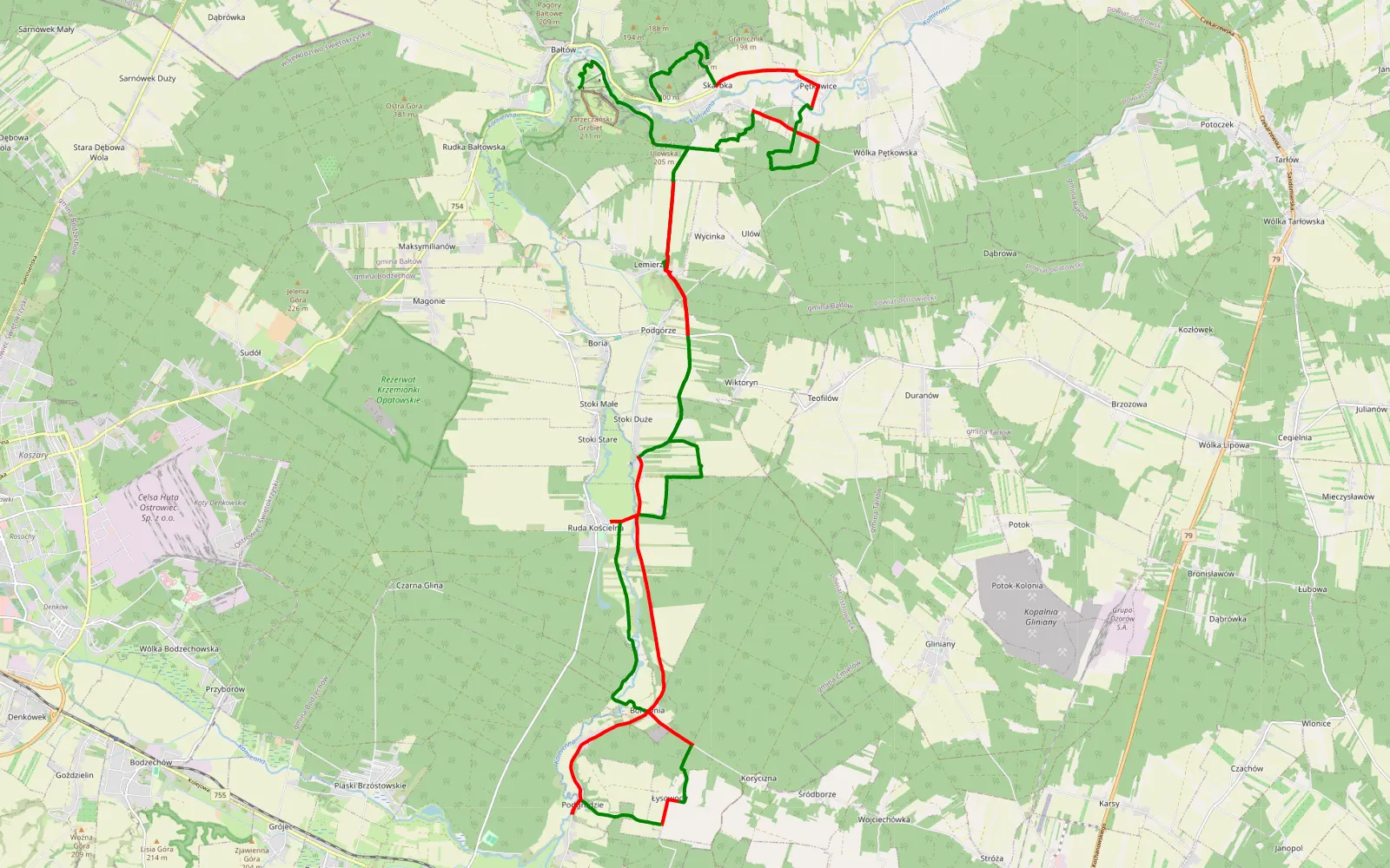 Map of Bałtów - 42.6 km offroad trail, Ostrowiec County