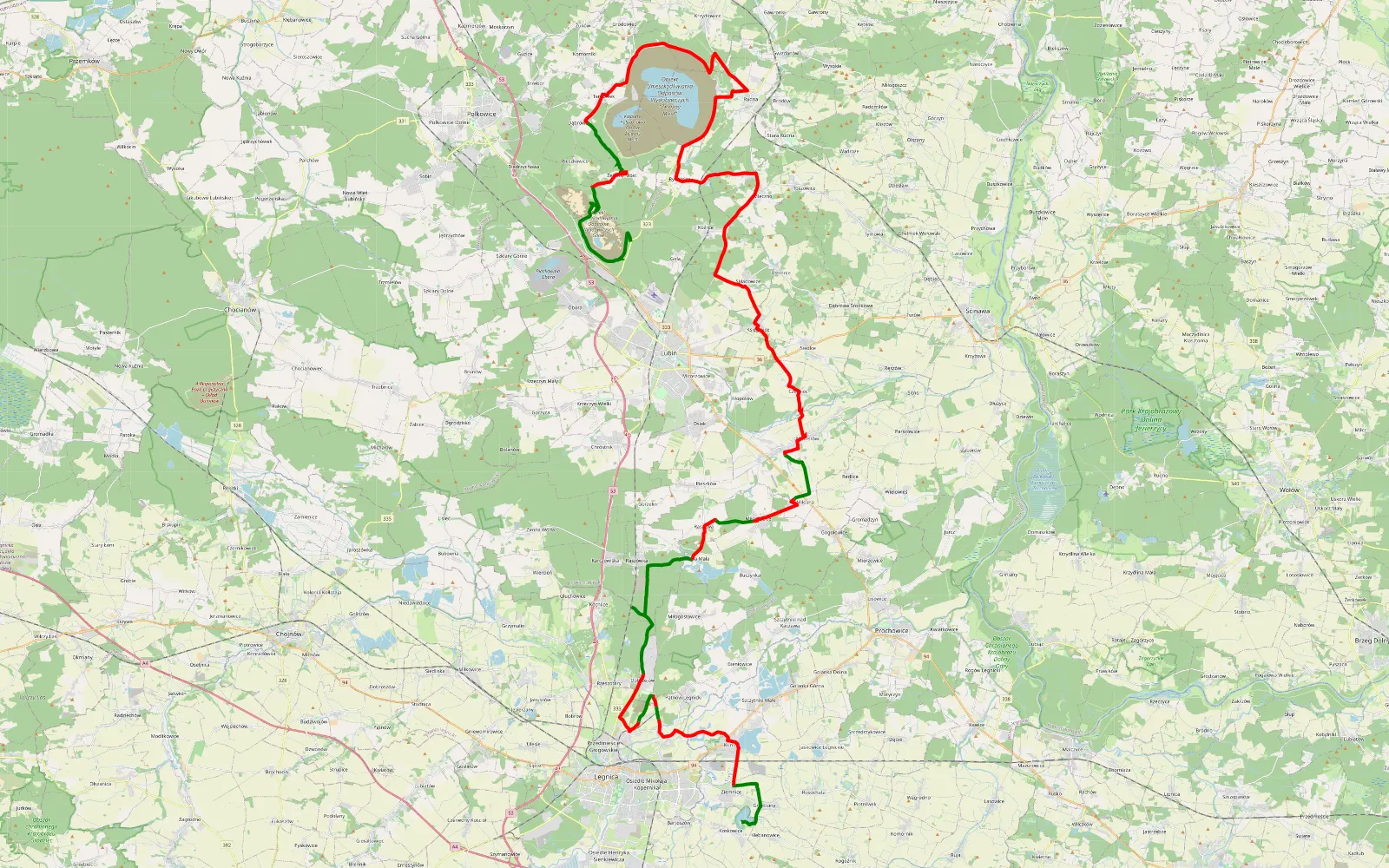 Mapa trasy Takie tam - 92.2 km trasy offroad, Powiat Lubiński