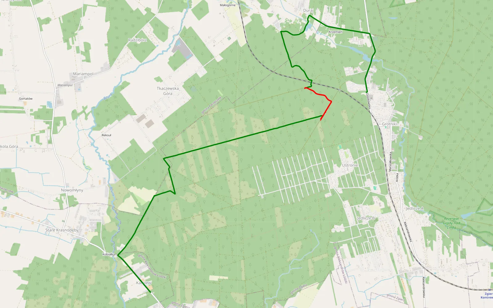 Map of Grotniki - Karolew - 9.1 km offroad trail, Zgierz County