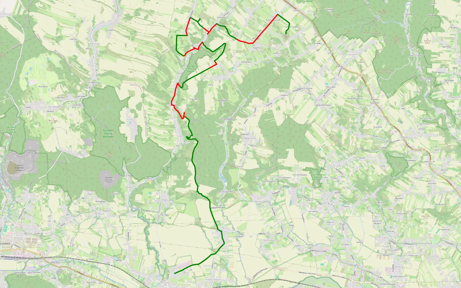 Mapa trasy 502 do Rudawy - 18.8 km trasy offroad, Powiat Krakowski