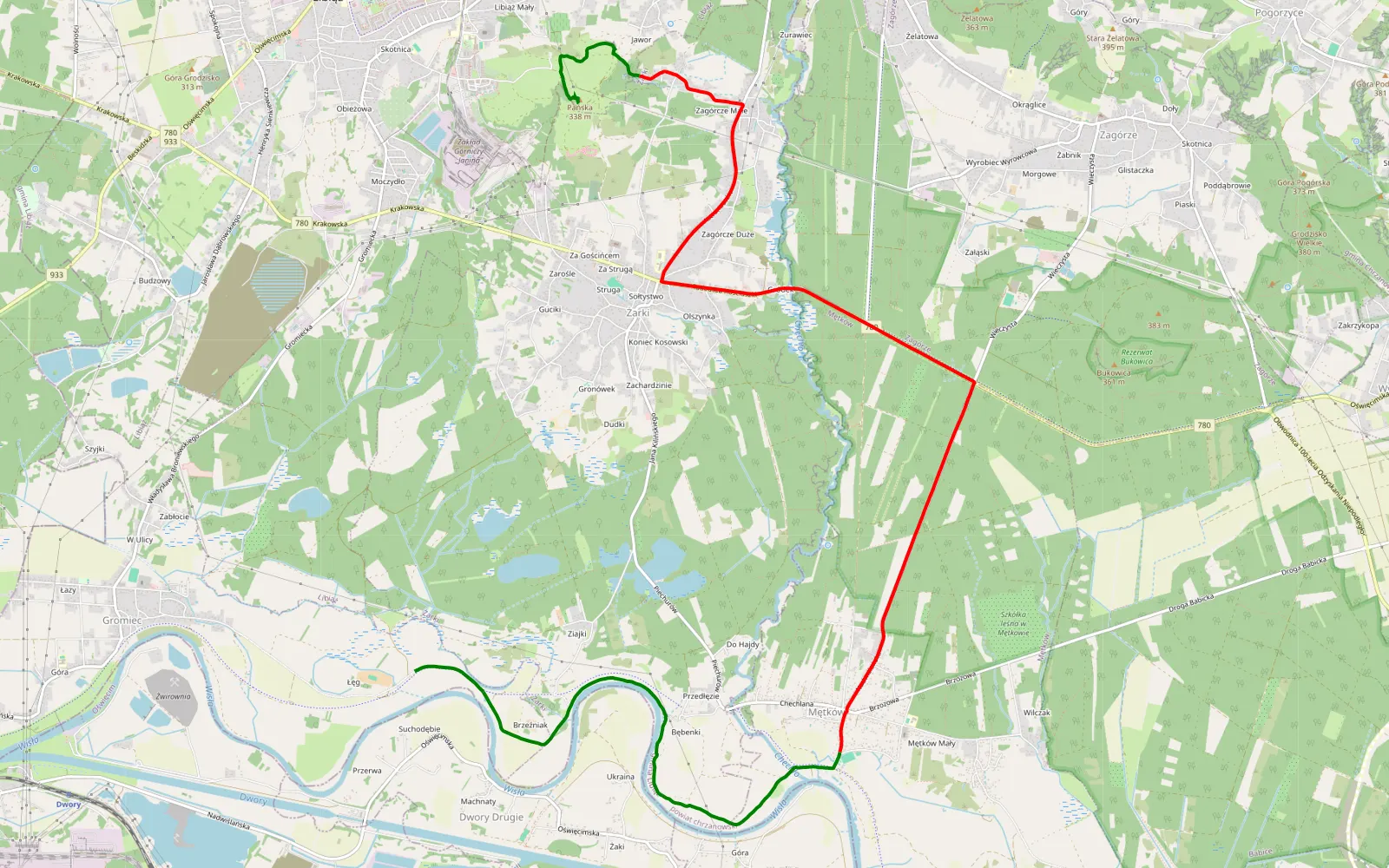 Map of Suchodębie - Jaworek - 14.4 km offroad trail, Chrzanów County