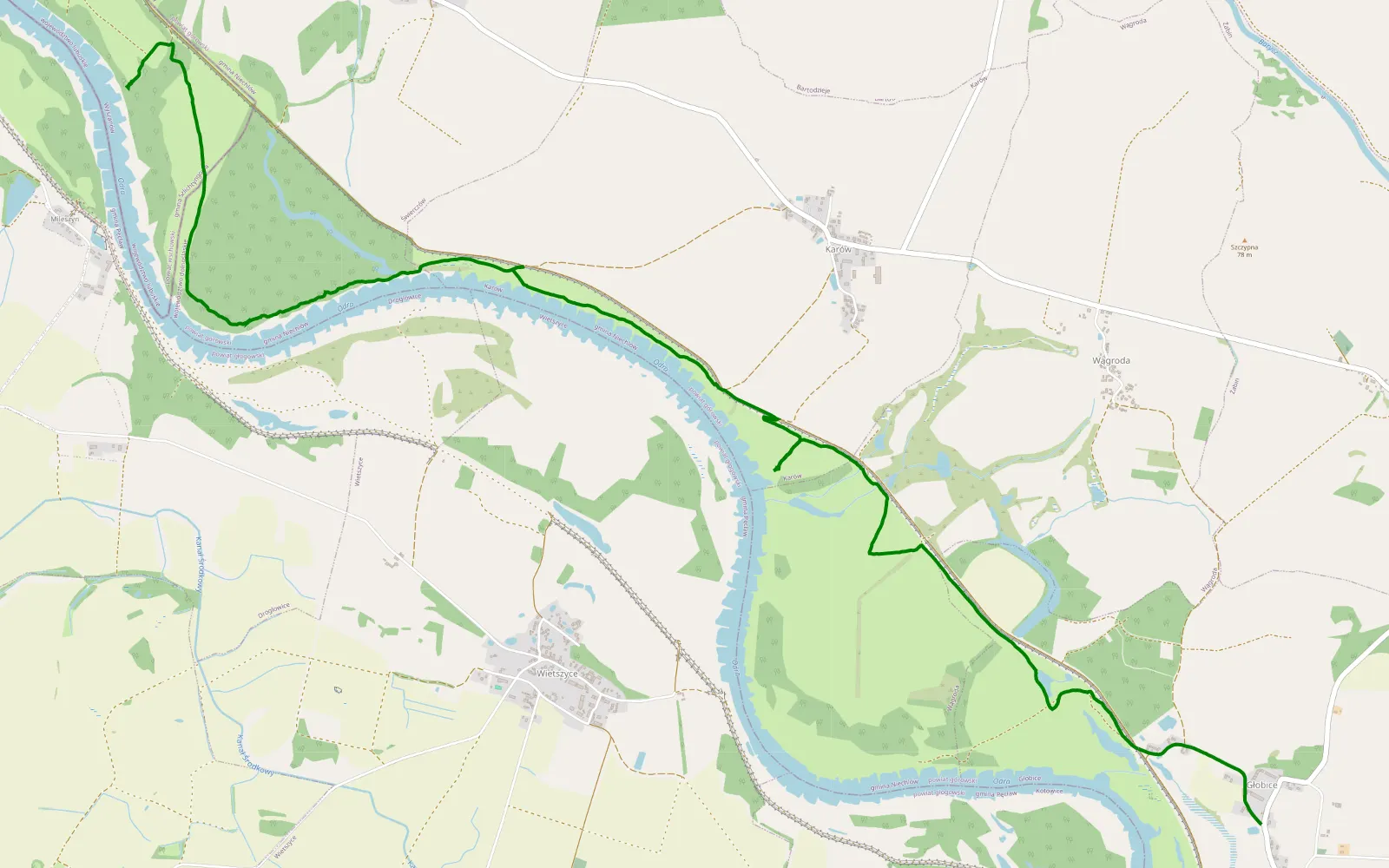 Map of Mileszyn - Żabin - 8.2 km offroad trail, Góra County