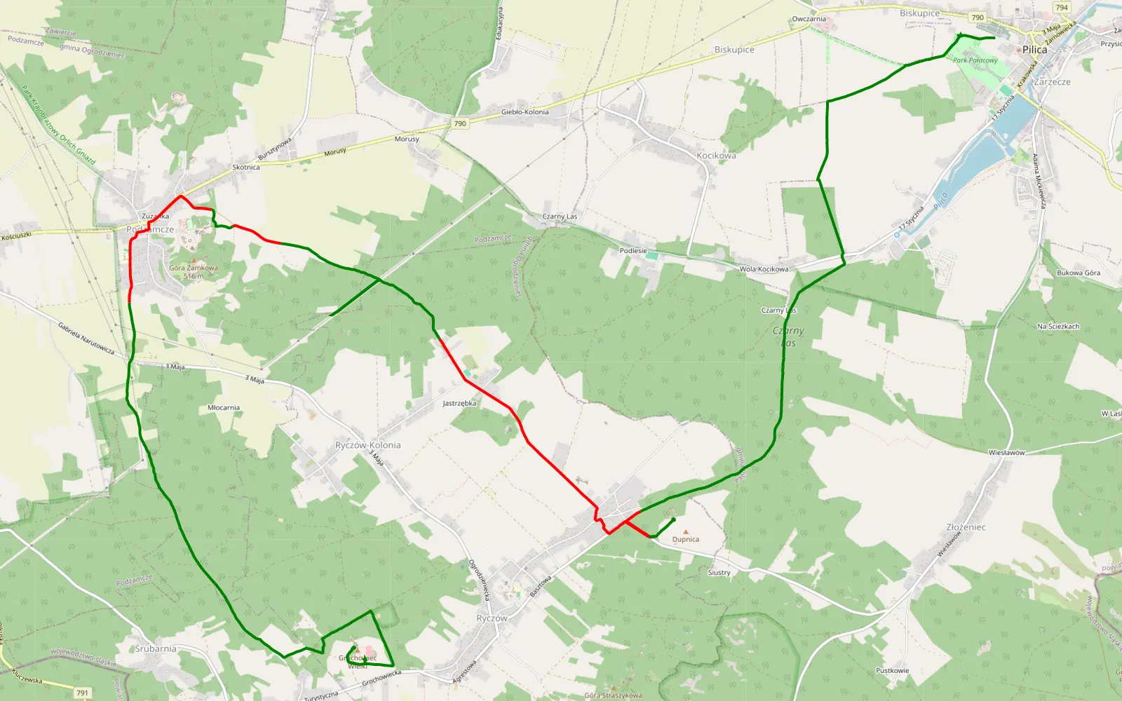 Map of Dzwonowice - Zelasko — 19.8 km offroad trail, Zawiercie County