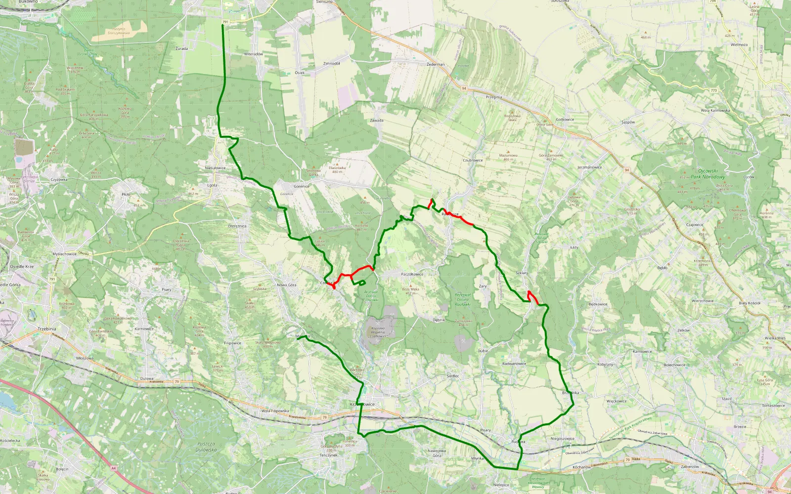 Mapa trasy Gghh - 27.9 km trasy offroad, Powiat Krakowski