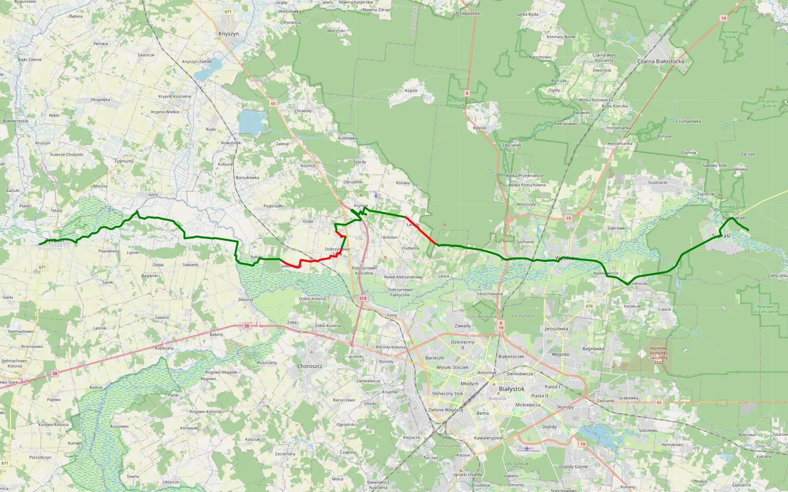 Map of Tykocin - Supraśl - 32.6 km offroad trail, Białystok County