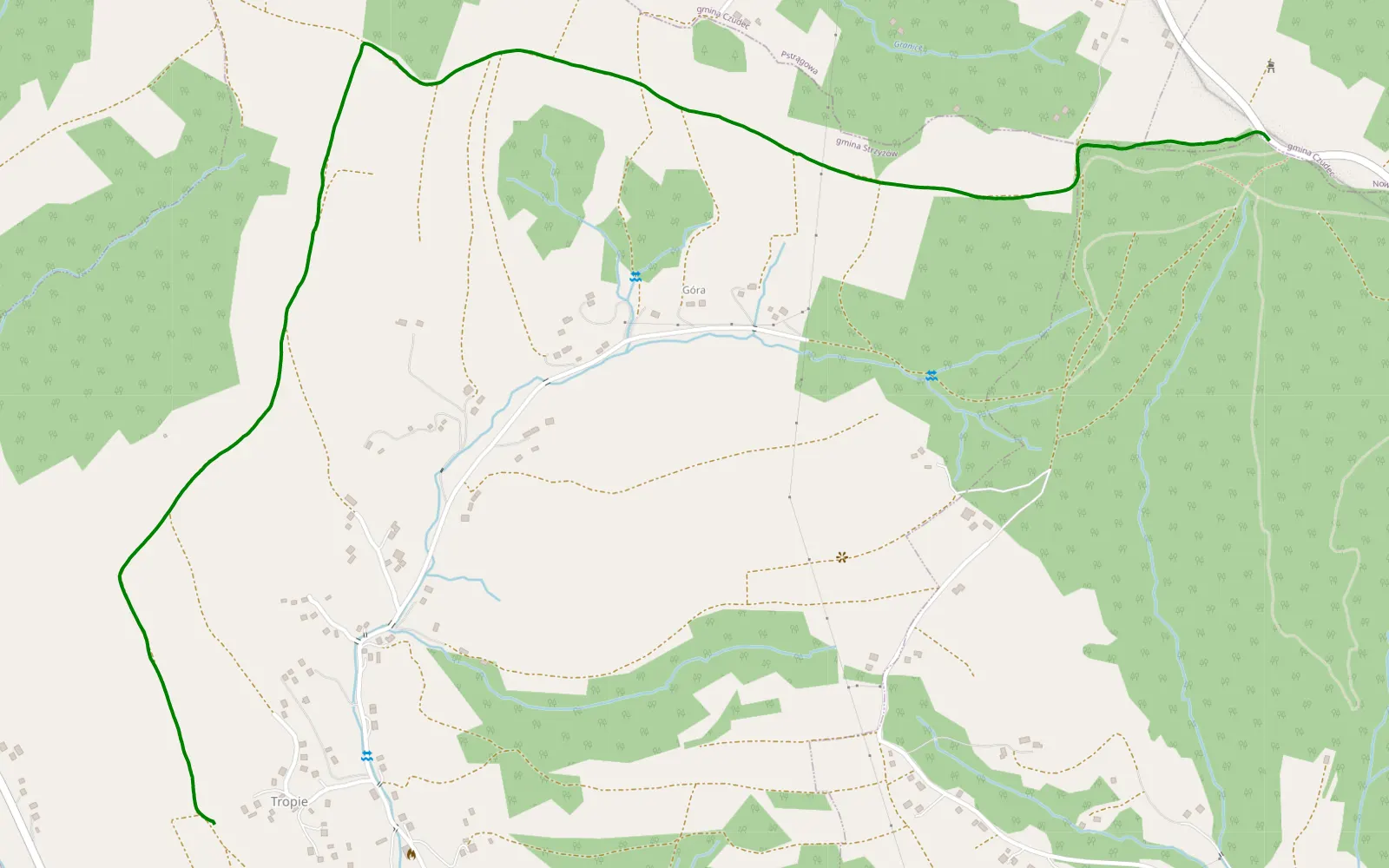 Mapa trasy Tropie - 3.3 km trasy offroad, Powiat Strzyżowski