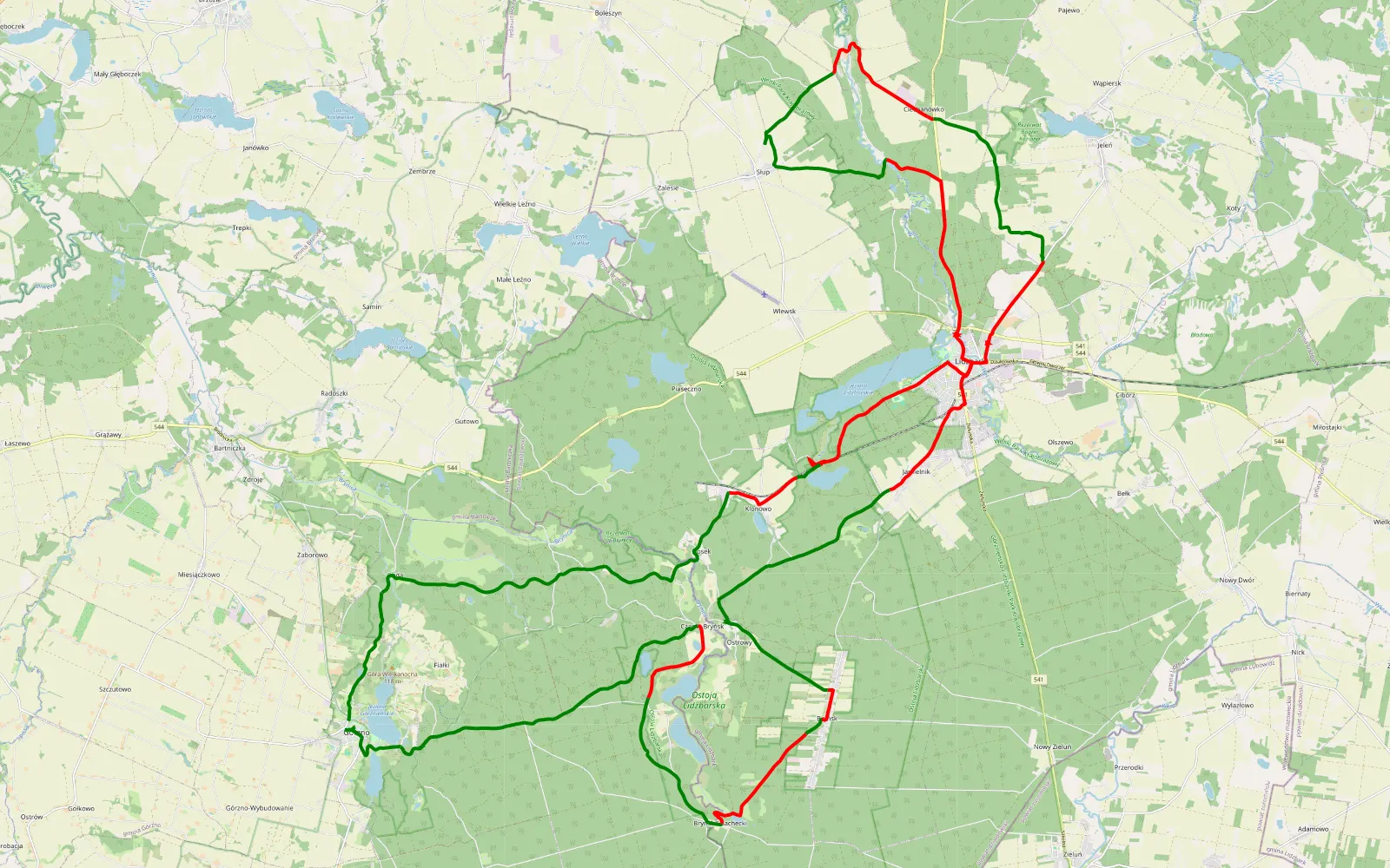 Mapa trasy Górzno - 63 km trasy offroad, Powiat Działdowski