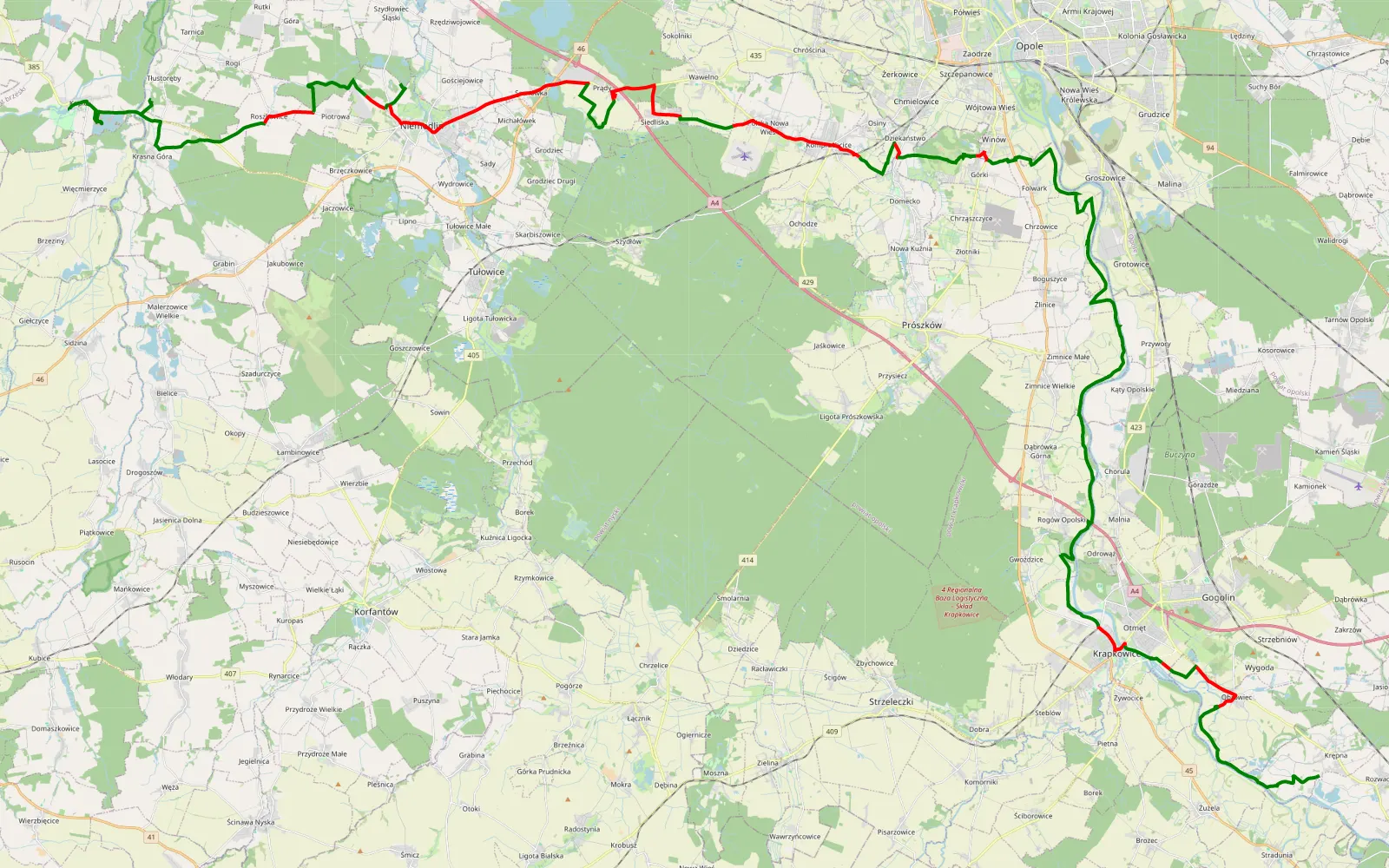 Map of Kopice - Krępna - 82.4 km offroad trail, Opole County